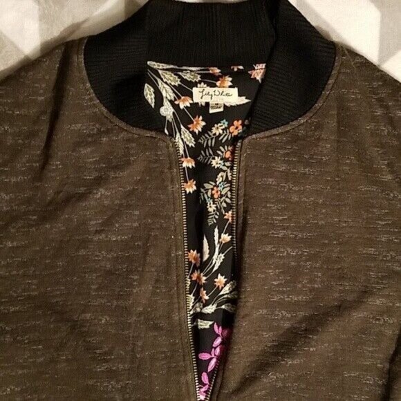 Lily White Womens Bomber Jacket With Floral Lining Medium - Picture 3 of 7